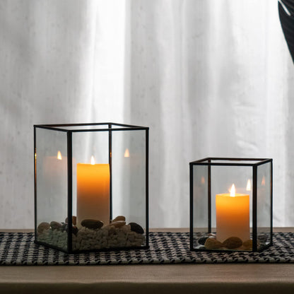 yshengood Hurricane Candle Holder Set of 2 Pcs, Black Candle Holder for Pillar Candle