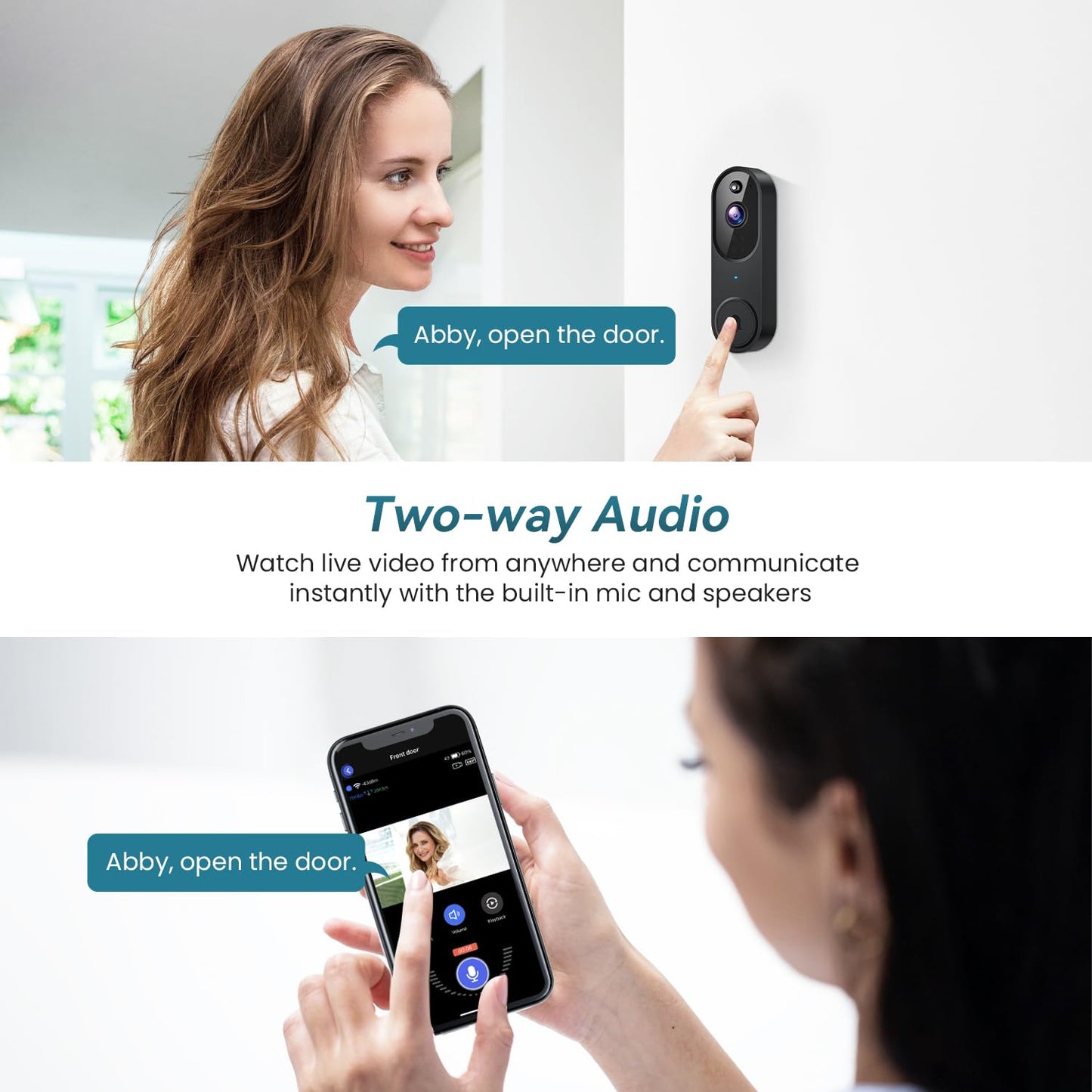 Orbitell Wireless Wi-Fi Video Doorbell Camera with Two Way Audio, AI Motion Detection, Night Vision and Cloud Storage, 2.4G Wi-Fi only