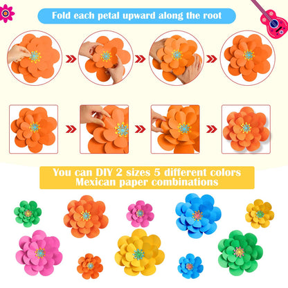 Mooliwe Paper Flowers Decorations for Wall DIY 3D Paper Bulletin Board Mexican Flowers Backdrop Decoration for Classroom Back to School Holiday Party(Bright,10 Set)