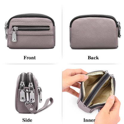 SENDEFN Coin Purse for Women Leather Wristlet Double Zip Around Small Change Pouch