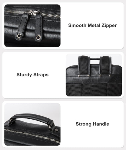 MOYYI Black Leather Backpack for Men Waterproof Fit 15.6 inch Laptop Backpack Work Commute Casual Daypack