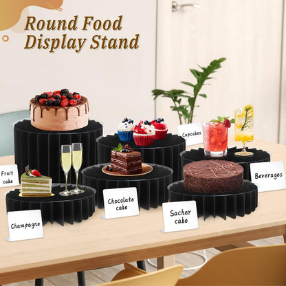 Youjoitim 6Pcs Buffet Risers, Food Risers for Table, Foldable Cake Display Stands, Tall Cardboard Cupcakes Stand for Show Catering Desserts Jewelry Wedding Birthday Party Decoration (Black)