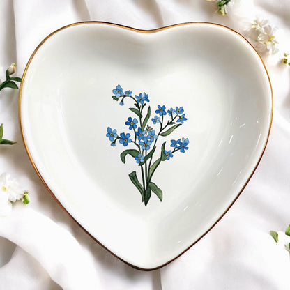Clover89 Birth Month Flower Ring Jewelry Dish Tray-Floral Ring Holder for Hippie,Nature,Pace-Birthday Gifts for Mom,Mother-in-law,Step Mom,Aunt,Grandma,Sister,Friends (12 - December (Forget me not))
