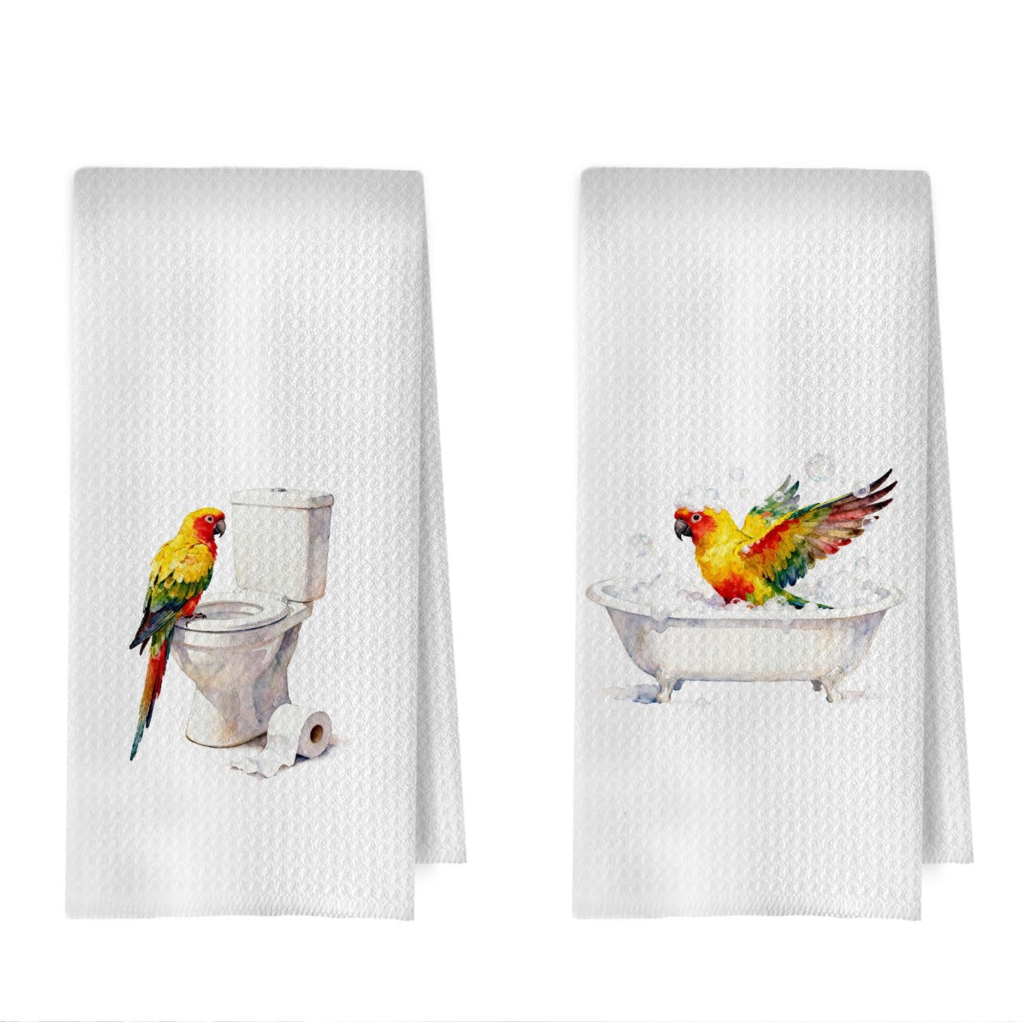 XIVENHAVM Funny Bird Bathroom Decor Set - Parrot Gifts Decorative Waffle Hand Towels for Bathroom Decor, Bird Lover Gifts Hand Towels, 16x24 Inch Set of 2