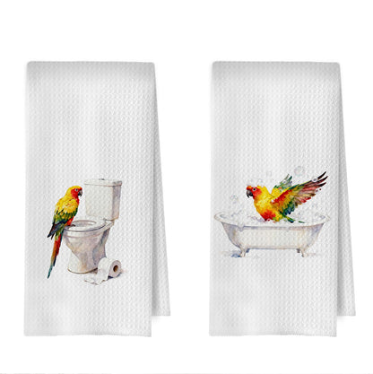 XIVENHAVM Funny Bird Bathroom Decor Set - Parrot Gifts Decorative Waffle Hand Towels for Bathroom Decor, Bird Lover Gifts Hand Towels, 16x24 Inch Set of 2