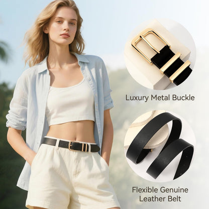 VONMELLI 3 Pack Women's Belts for Jeans Pants Fashion Gold Buckle Ladies Dress Belt, Black+Brown+Beige S