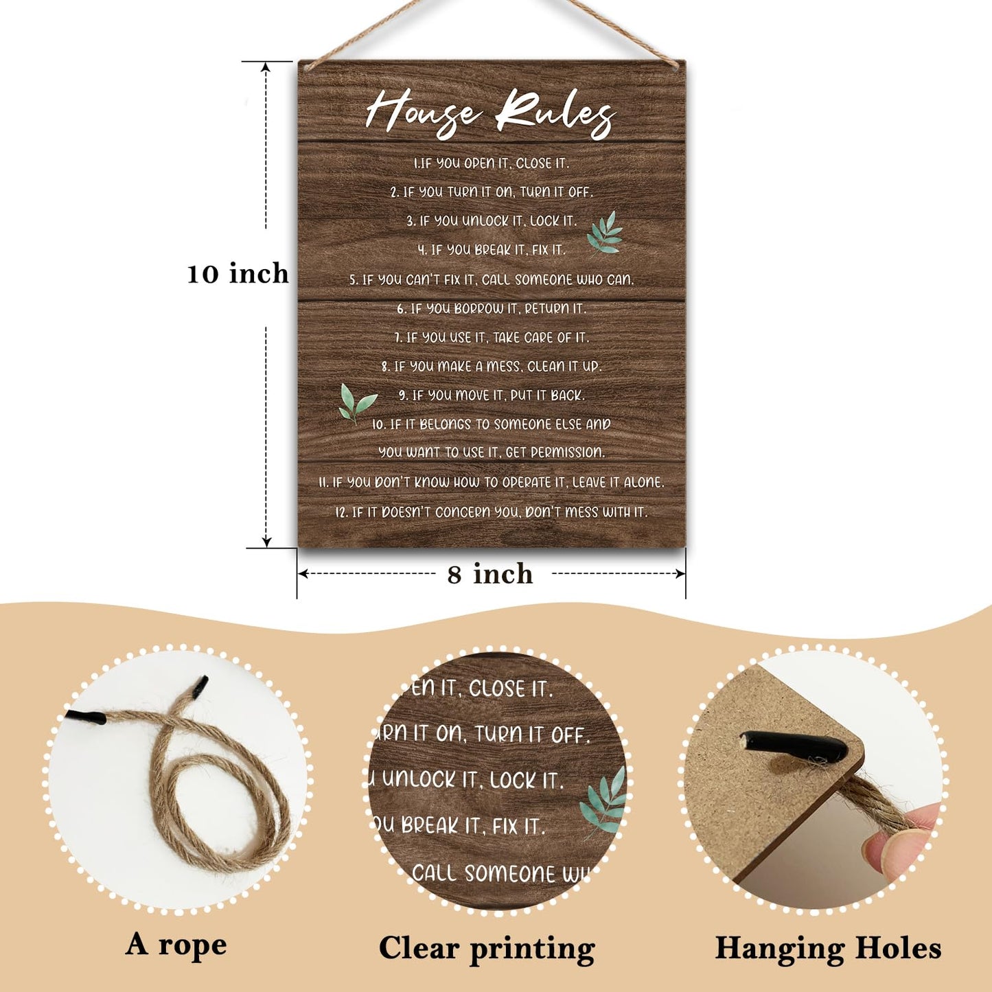 House Wooden Sign, Housewarming Gift For Women Men Friend Coworker, House Rules Sign Wall Sign Hanging Sign House Decorations Living Room Decorations For Home -02