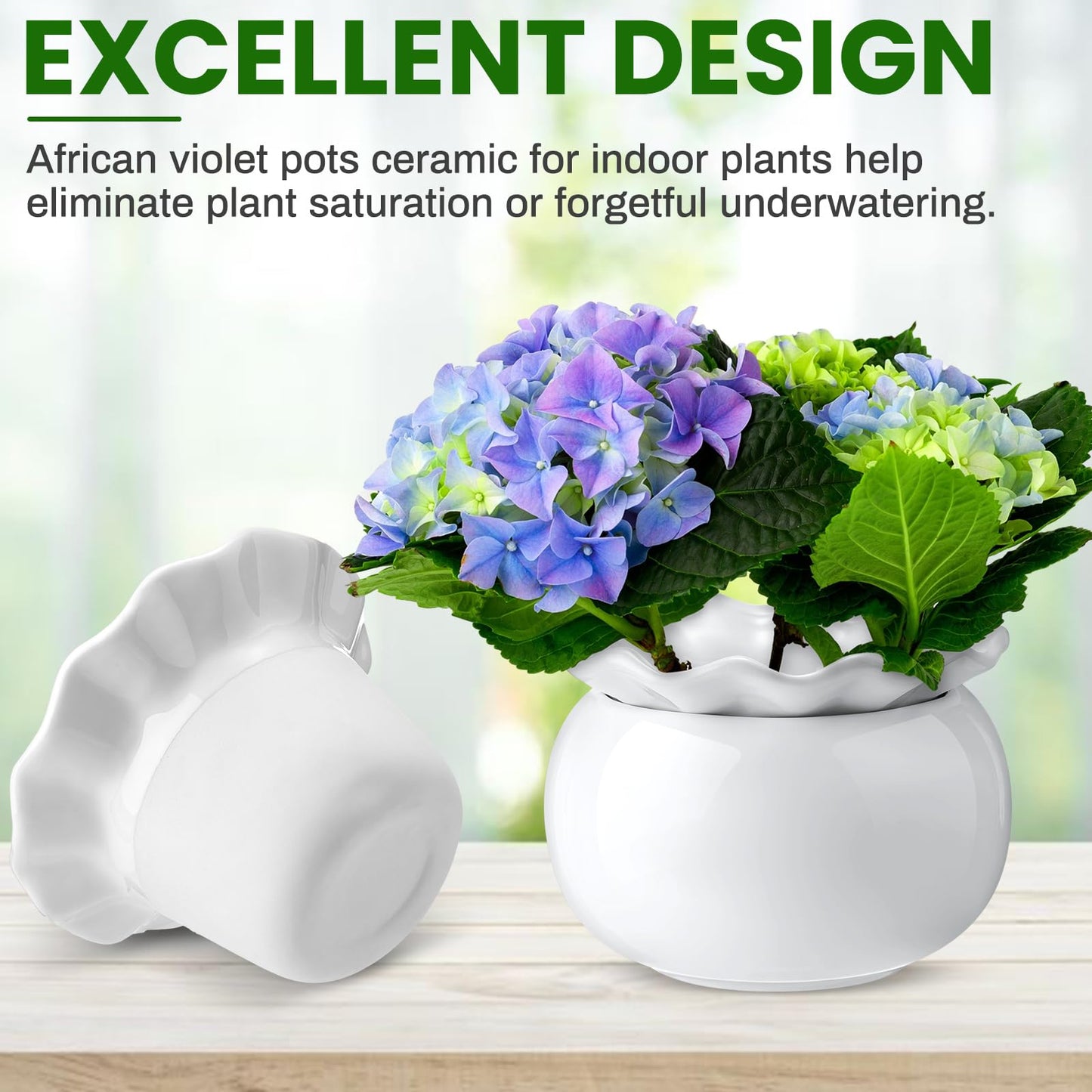 Suclain 2 Pack Ceramic African Violet Pots Self Watering Plant Pot Effortless Self Watering Plant Flower for Busy Lovers, Indoor(White,6 Inch)