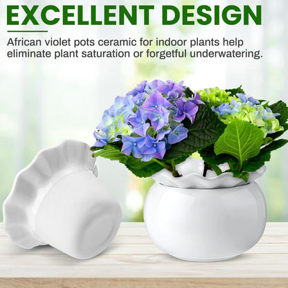 Suclain 2 Pack Ceramic African Violet Pots Self Watering Plant Pot Effortless Self Watering Plant Flower for Busy Lovers, Indoor(White,6 Inch)