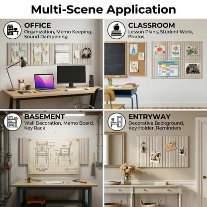 LOUKAII 0.47" Extra Thick Felt Bulletin Board, 6 Pack 36"x24" Large Pin Board with 50 Push Pins & 30 Removable Adhesive Tabs, No-Warp Wall-Friendly Display for Home Office Classroom, Oatmeal