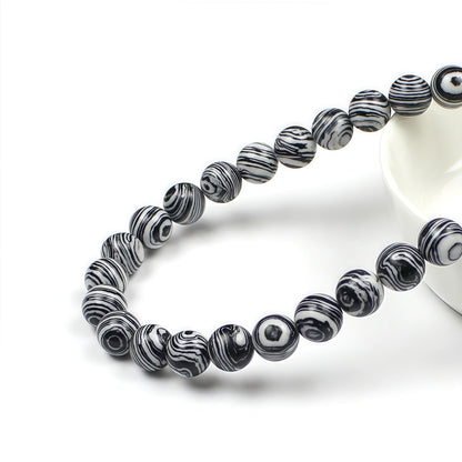 MJDCB Synthesis Colour Malachite Beads Beautiful Fashion Round Stone Beads for DIY Jewelry Making 15" (8mm, Black - White)