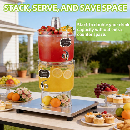 MiraFure 2 Gallon Drink Dispensers for Parties 2 PACK with Stand