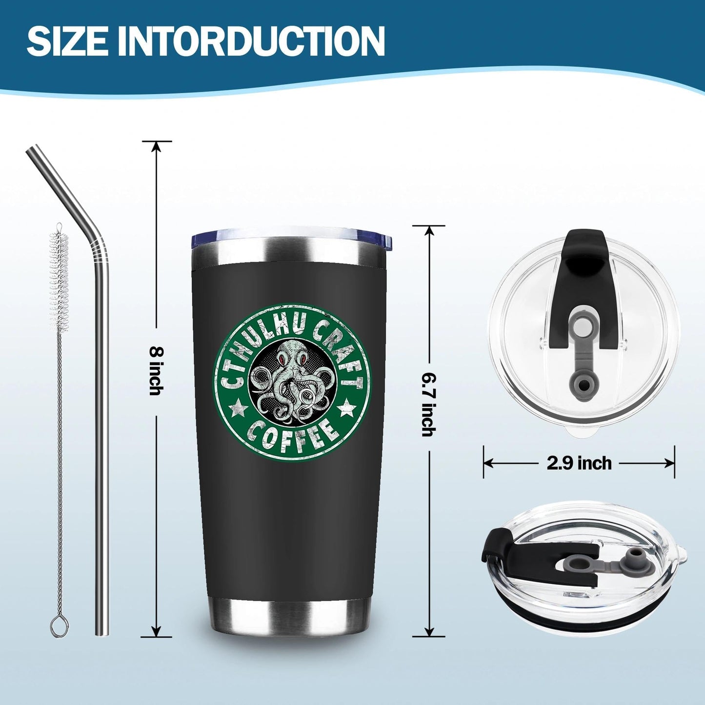 TSLOVER 20 Oz Cthulhu Craft Coffee Stainless Steel Insulated Tumbler,Funny Octopus Travel Coffee Mug for Hot or Iced Drinks,Gothic Horror Cthulhu Gifts for Women Men Friends Fans