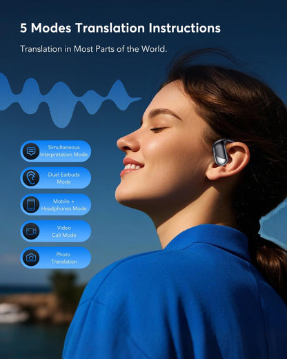 Paekole H7 AI Translation Earbuds: Real-Time 2-Way Language Translator Device, No Subscription Over Ear Translating Headphone(198+ Languages) for Face-to-Face & Travel, Audifonos Traductores - Black