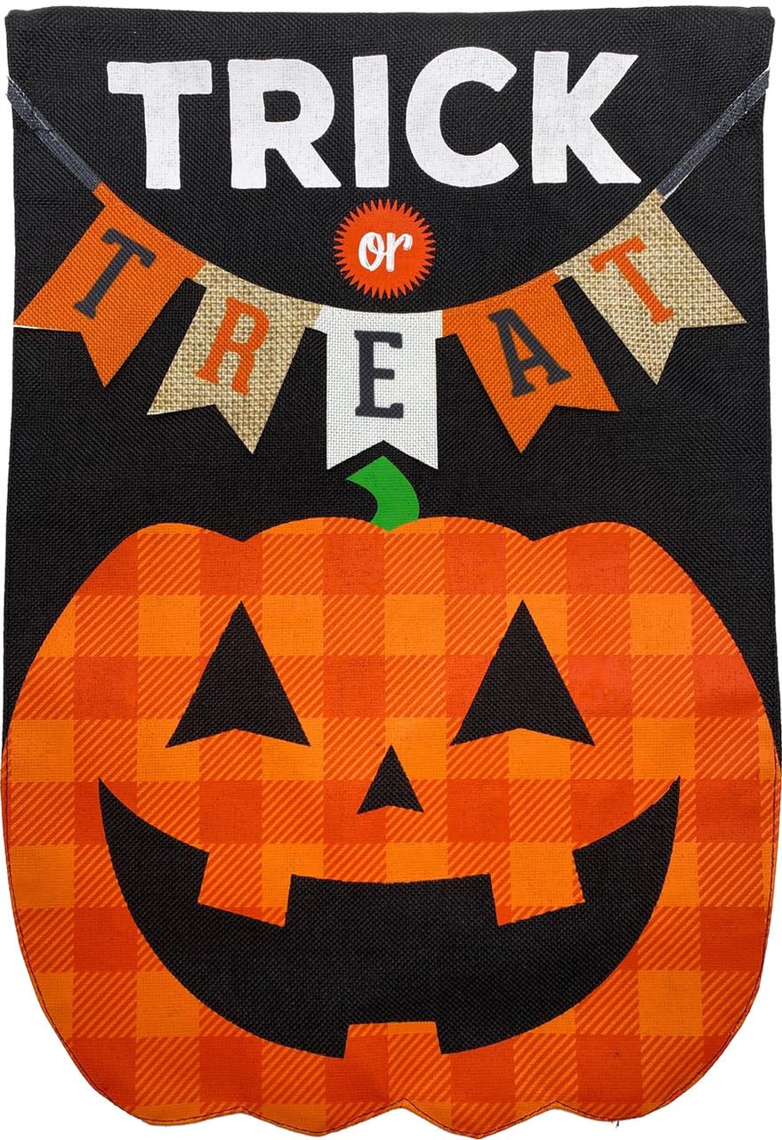 Trick Or Treat Pumpkin Burlap Halloween House Flag 28" x 40" Briarwood Lane