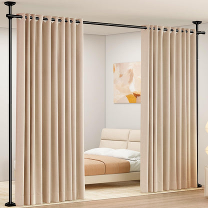 SUNALLY Room Divider Curtain Rod, No Drilling Room Separator for Space Partition Adjustable 4-10ft(H) 28-70inch(W) Heavy Duty Temporary Wall Divider Floor to Ceiling Tension Rod, Black