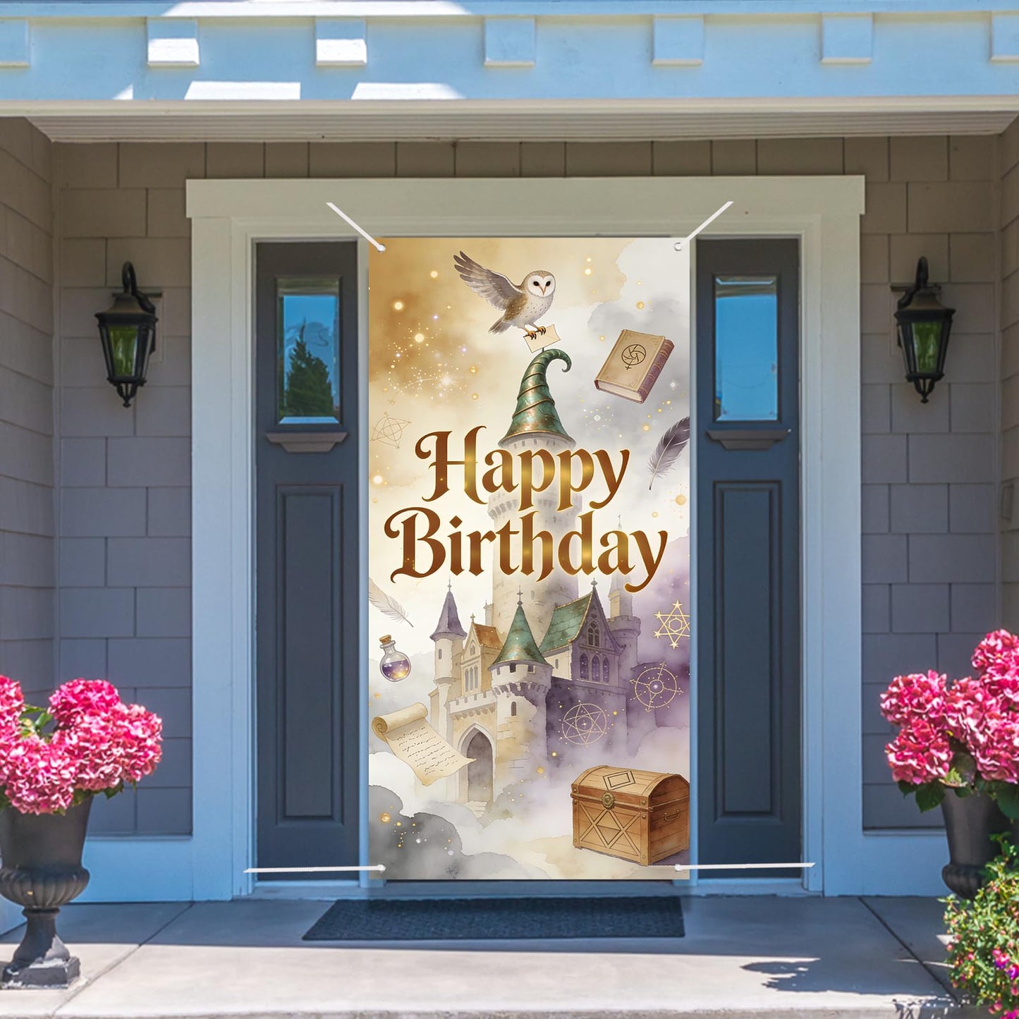 Wizard Birthday Party Decorations Door Backdrop, 6x3ft Witch Theme Banner, Fantasy Magic Party Photo Backdrop for Girls Boys Birthday