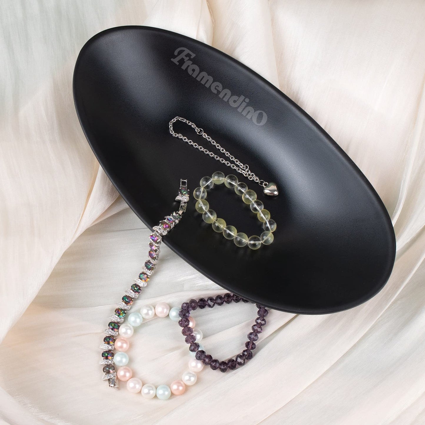 Framendino, A5 Melamine Jewelry Dish Trinket Tray Black Accessory Organizer Bowl