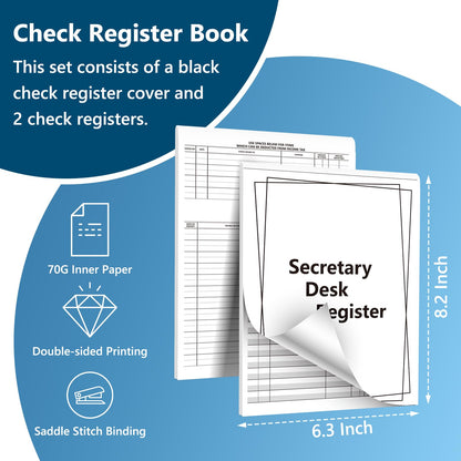 3 Pack Secretary Deskbook Check Register Cover 8.4*9 Inch Transaction Register Book 6.3*8.2 Inch Checkbook Transaction Register Executive Checkminder Checks Cover For Track Payments Deposits Finances