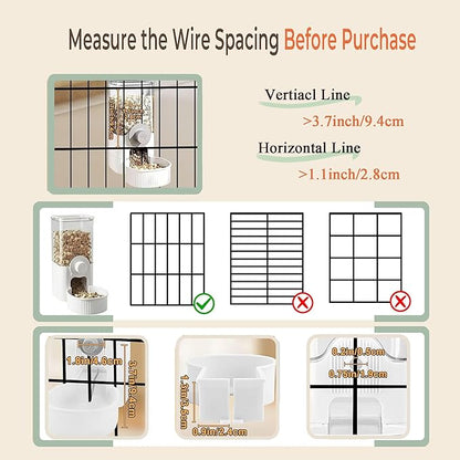 Auto Gravity Food Dispenser for Cage Hanging, 41OZ Capacity Hanging Automatic Pet Cage Feeder, Food Bowl for Cats Dogs Rabbit Ferret Chinchilla Bird Hedgehog Guinea Pig (White)