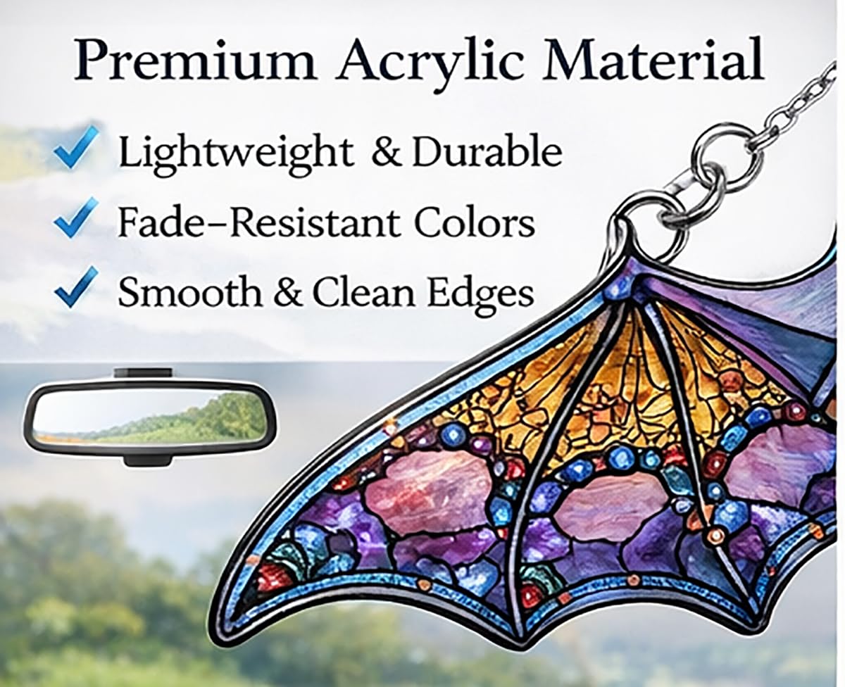 Bat Car Hanging Ornament, Bat Suncatcher, Gothic Rear View Mirror Decor, Halloween Bat Window Hanging, Witchy Gifts for Goth Women(Bat 4)