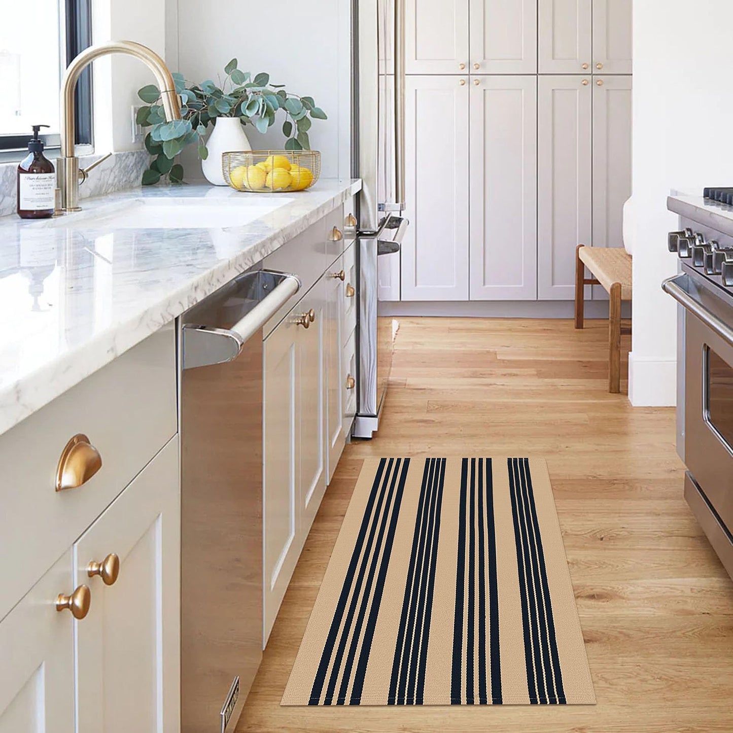 KOZYFLY Striped Front Door Mat 2x3 Ft Brown and Black Cotton Washable Indoor Outdoor Rug Doormats Small Area Rugs for Kitchen Entryway Porch