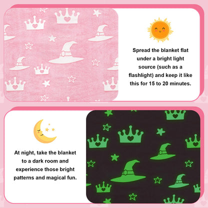 50 x 60 Inch Witch Hat and Pink Crown Blanket for Girls Glow in The Dark Evil Gift Queen Throw All Seasons Warm Cozy Soft Blanket for Sofa Chair Bed Halloween Thanksgiving Gift