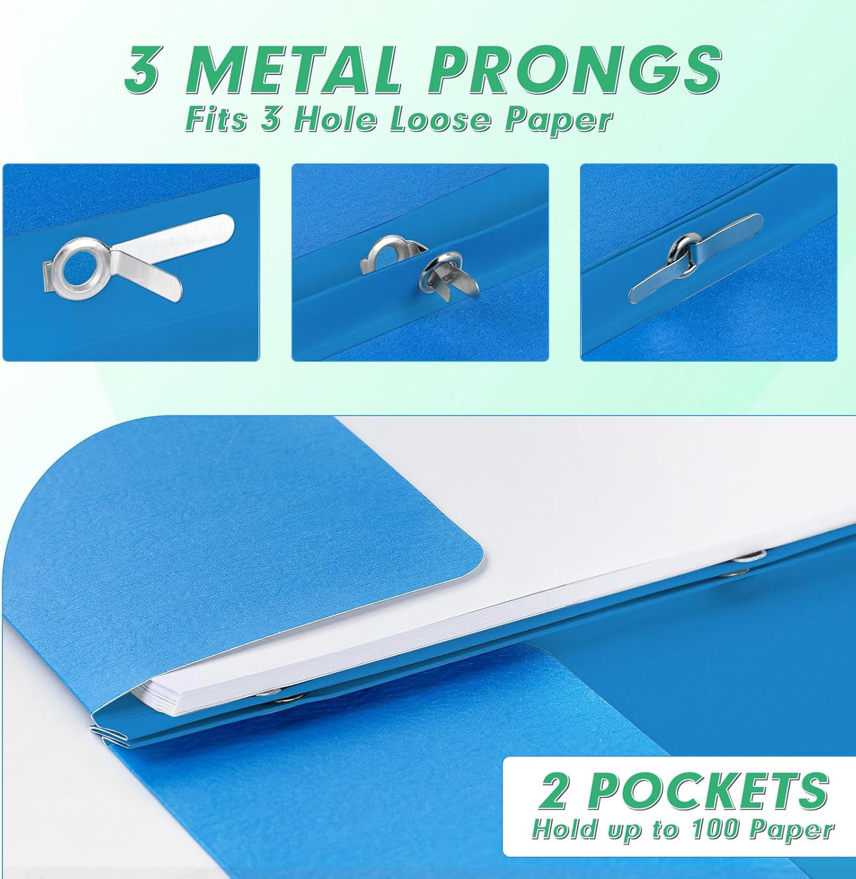 Two Pocket Folders, PANDRI 30 Pack Two Pocket Folders with Prongs, Designed for Office and Classroom, Assorted 5 Colors 2 Pocket 3 Prong Folders