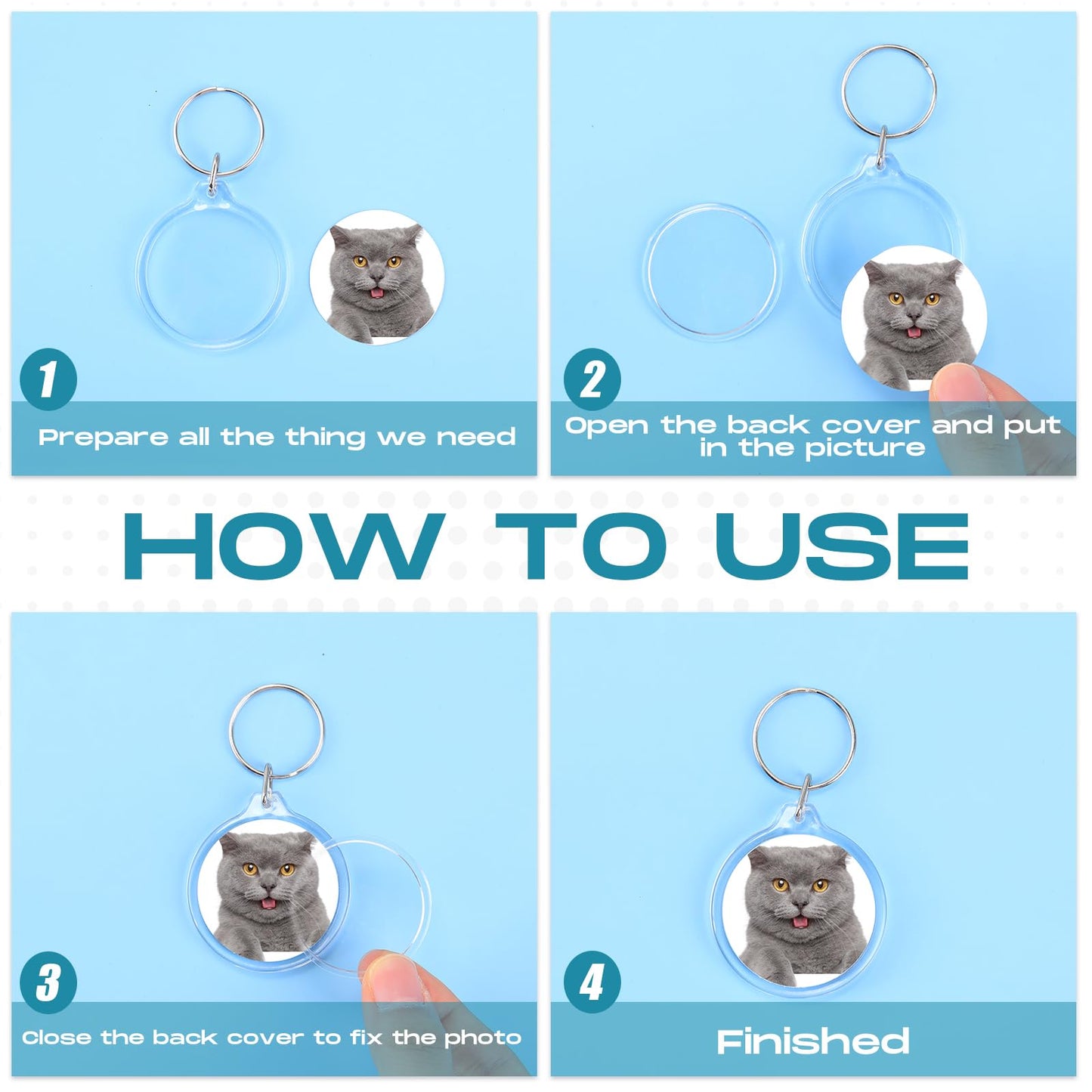 MTLEE 150 Pcs Round Photo Insert Keychain Clear Acrylic Picture Keychains Picture Frame Blank Photo Insert Keyring