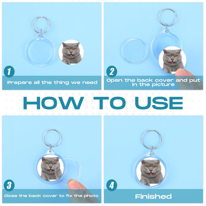 MTLEE 150 Pcs Round Photo Insert Keychain Clear Acrylic Picture Keychains Picture Frame Blank Photo Insert Keyring