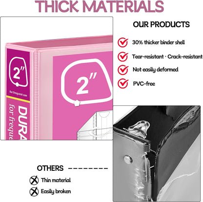 Zzrywuty Durable 3 Ring Binder,2 Inch,Economy 4 Pack,Each Holds 400 Pages,D-Ring Presentation View Binders for Office,School,Home (Pink)