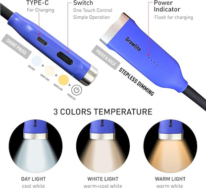 Neck Reading Light, 3 Color & Brightness Adjustable Book Light for Reading in Bed, Hands-Free, Lightweight, USB C Rechargeable, Eye-Caring, Perfect for Crafts, Camping, Kids & Adults (blue)