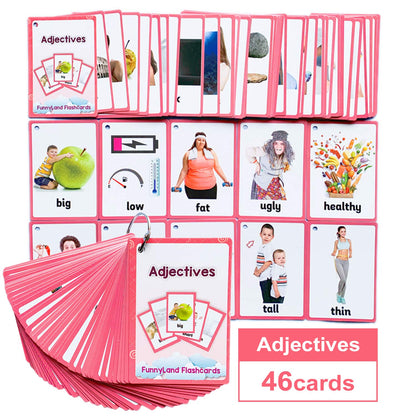 Verbs/Adjectives Flash Cards English Flash Cards Pocket Card Learning Toys for Children Pre-Kindergarten Kids Education Aids