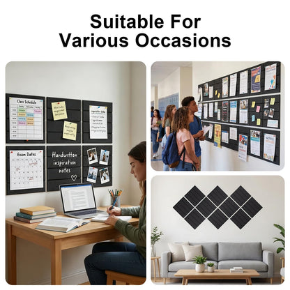 Acrridi Large Felt Bulletin Board with Self-Adhesive, 48" x 36", Black, Cork Board Alternative, 12 Pack with 36 Pushpins for Wall Home Office Decor