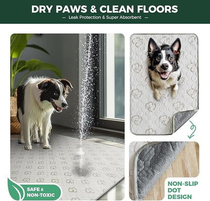 FXW Washable Pee Pads for Dogs, Puppy Pads with Super Absorbent, Specifically Designed for Potty Training, 30" x 70" Rectangle, Khaki, 2 Packs