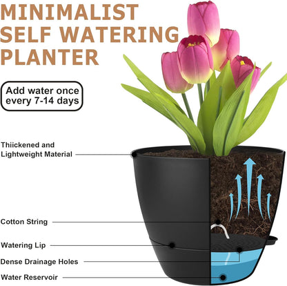 QRRICA 10/9/8/7.5/7 Inch Self Watering Pots and 12/10/9 Inch Water Level Indicator Plant Pots