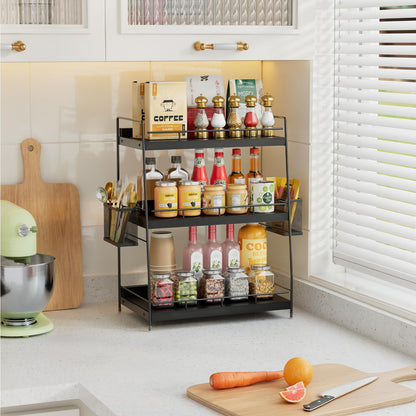 BSTSLL Bathroom Counter Organizer,Bathroom Countertop Organizer with Baskets,Vanity Organizers,Counter Shelf,Countertop Storage, Makeup Organizers(Black)
