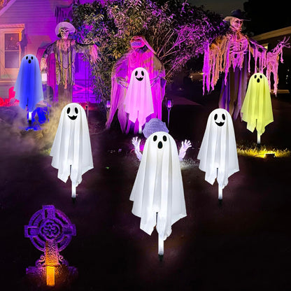 GMAULEE Halloween Ghost Pathway Lights with Stakes, 6PCS Solar Light Ghost Decorations, Waterproof Outdoor Lights for Yard, Lawn, Driveway, Halloween Decor (White)