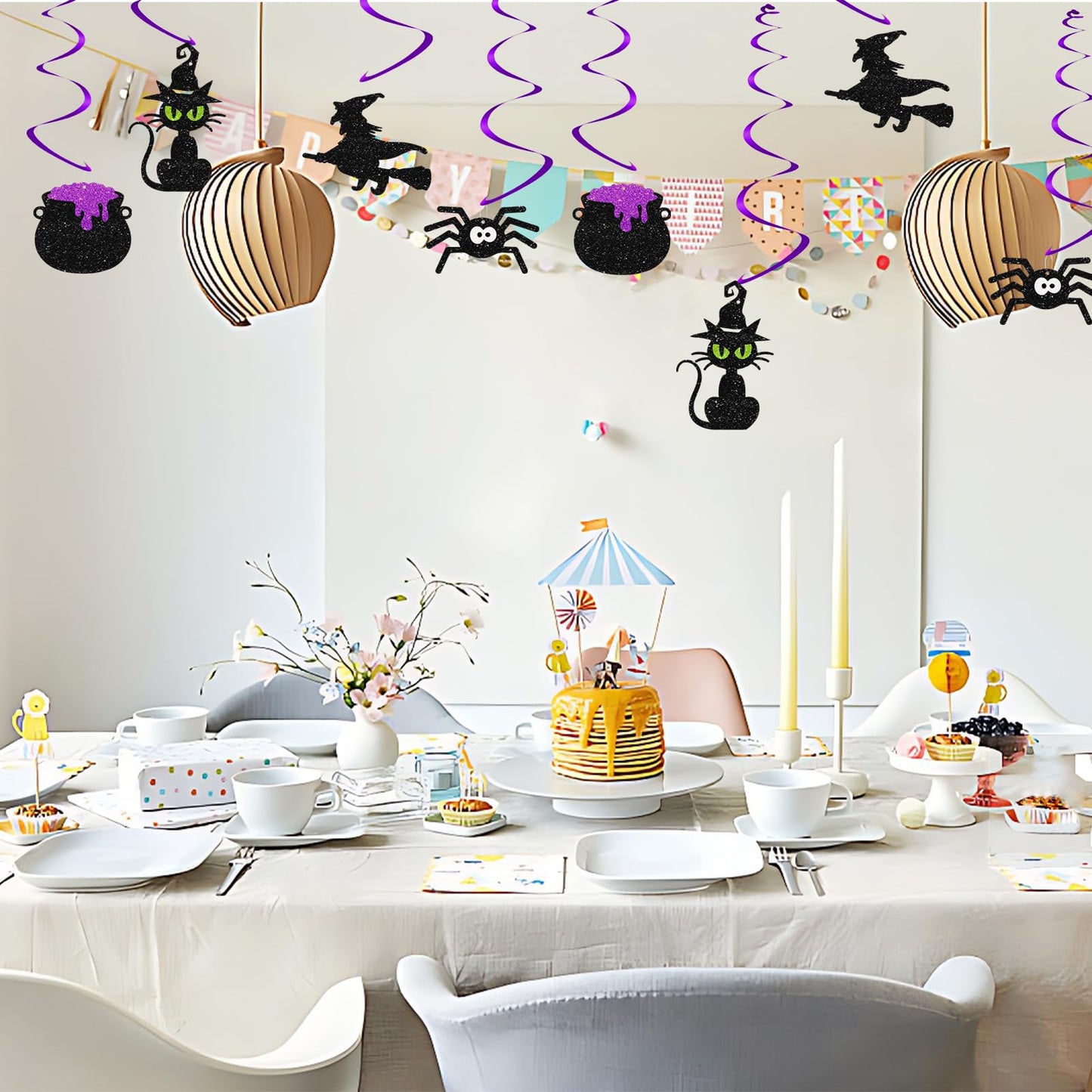 24pcs Halloween Hanging Swirl Decorations, Witch/Cauldron Signs Ceiling Whirl Streamer Hanging Banner, Baby Is Brewing Hanging Swirls for Halloween Party Decoration