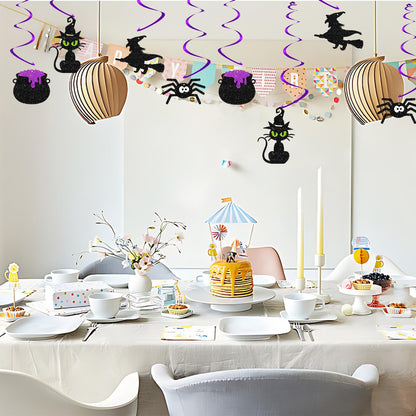 24pcs Halloween Hanging Swirl Decorations, Witch/Cauldron Signs Ceiling Whirl Streamer Hanging Banner, Baby Is Brewing Hanging Swirls for Halloween Party Decoration