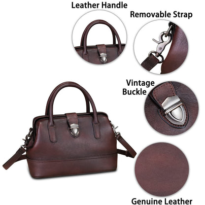 Genuine Leather Satchel Handbag for Women Purse Top Handle Bags Handmade Vintage Crossbody Bag Purses (Coffee) Medium