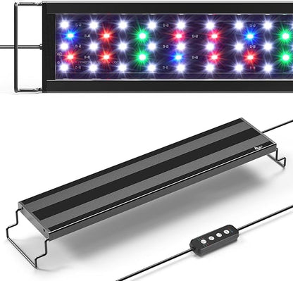 AQQA LED Aquarium Light for Plants, 24/7 Mode Full Spectrum Fish Tank Light with 3 Light Modes, Adjustable Timer/Brightness, Memory Function, Extendable Brackets for Freshwater for 12-18 Inch Tank 14W