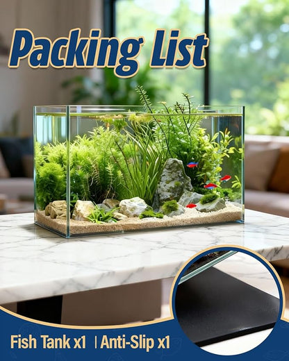 5 Gallon Ultra Clear Glass Fish Tank, Easy to Maintain Small Aquarium for Betta, Goldfish, Shrimp, Snails and Aquatic Plants