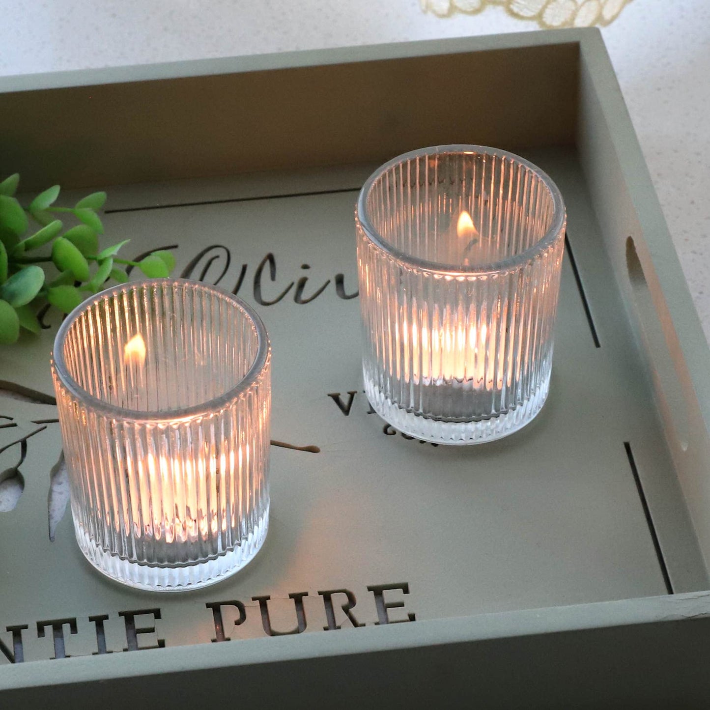 VOHO 24pcs Clear Candle Holder Wedding Centerpieces for Tables, Votive Candle Holders for Votive & Tea Lights Candles, Clear Glass Tealight Candle Holder for Halloween