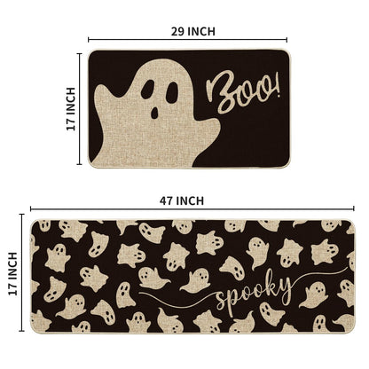 Artoid Mode Spooky Ghosts Boo Halloween Kitchen Mats Set of 2, Black Home Decor Low-Profile Kitchen Rugs for Floor - 17x29 and 17x47 Inch