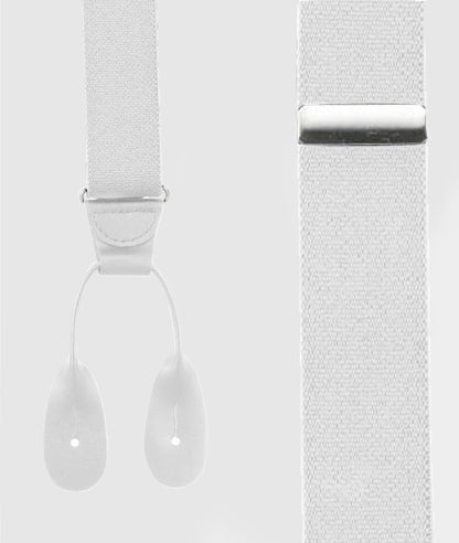 HOLD'EM Tuxedo Button Suspenders for Men – Black Mens Dress Suspenders | 100% Genuine Leather | Formal Daily Use | Made in USA | Regular 32–46" Tall 40–54" | White (Regular 46" Long)