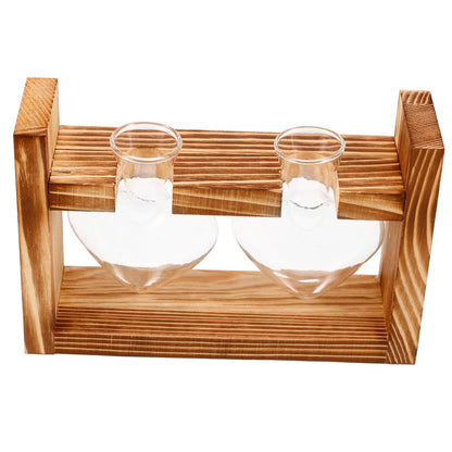ORFOFE Heart Shape Hydroponic Terrarium Vase with Wooden Stand Glass Plant Holder for Indoor Gardening Stylish Desktop Water Planter for Home Decor