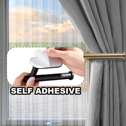 2 Pack Adhesive Curtain Holdbacks, No Drill Metal Curtain Tie Backs Holders for Drapes, Self-Adhesive Curtain Pull Backs Hooks for Windows and Doors - (2,Gold)
