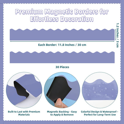 30 Pcs Magnetic Borders for Classroom Whiteboard - Purple Magnetic Bulletin Board Border Set - Scalloped Chalkboard Border Strips for Teachers, Parents, DIY Home,School & Office Decoration