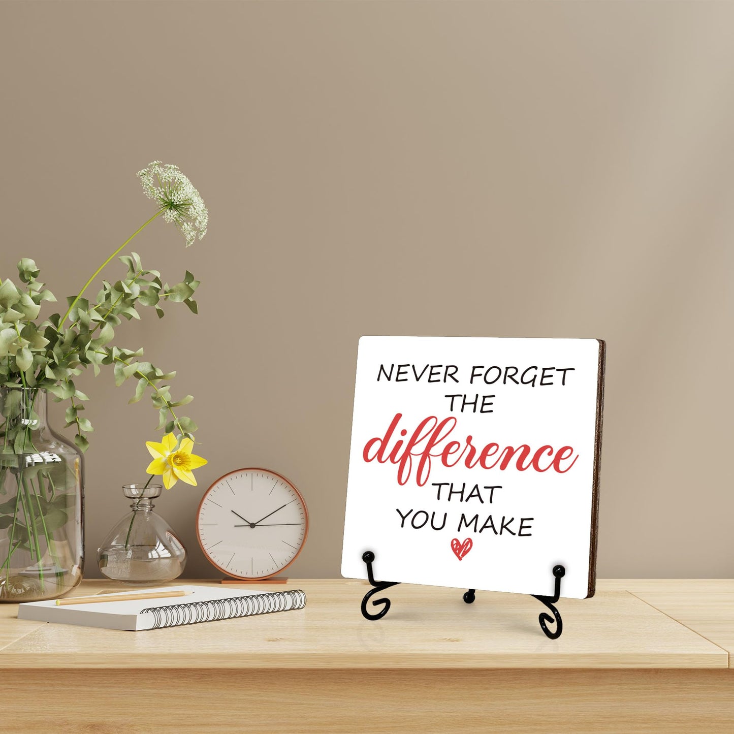 Thank You Gifts for Women Men, Never Forget The Difference That You Make Wooden Sign with Stand, Appreciation Retirement Farewell Going Away Goodbye Gifts for Coworkers Boss Friends, 5"x5"-C23